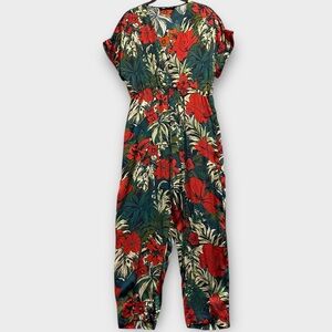 Zara Women’s Jumpsuit Medium Floral Tropical Hawaiian Resortwear Feminine